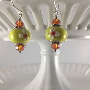 Handmade Earrings Yellow White Orange Red .925SS Ear Wire